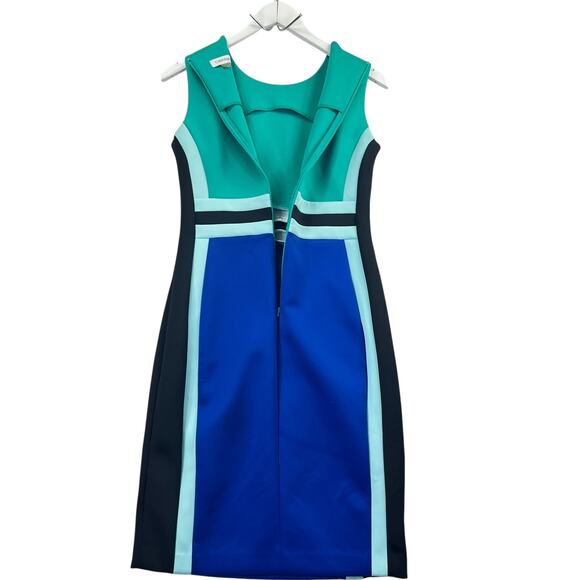 Calvin Klein Sleeveless Color-Block Sheath Dress 4 Green Blue Sleeveless Fitted - Picture 8 of 13